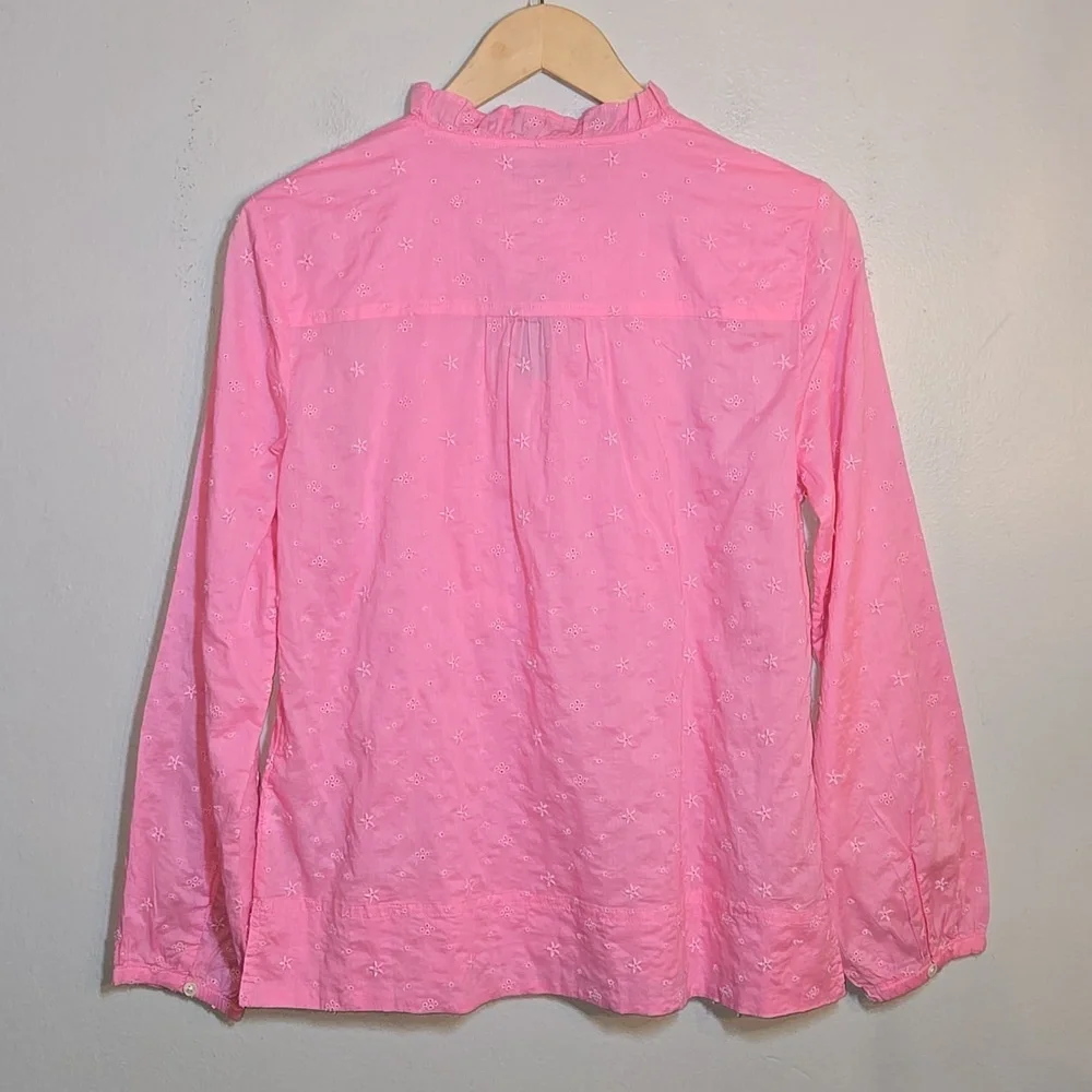 J. Crew Long-Sleeve Ruffle In Floral Eyelet Cotton Pink Shirt NWT